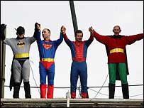Members of the pressure group Fathers 4 Justice on the Clifton Suspension Bridge