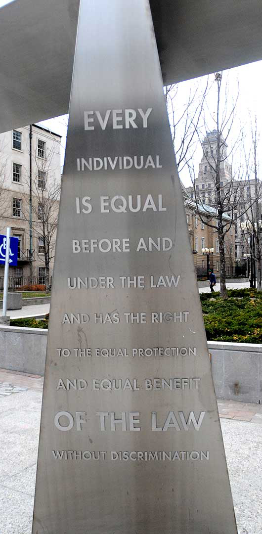 The monument in the square outside Law Society of Upper Canada